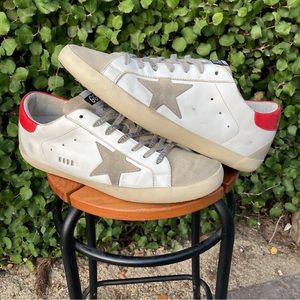 Authentic Golden Goose GGDB Superstar Leather White Red Sneakers Shoes